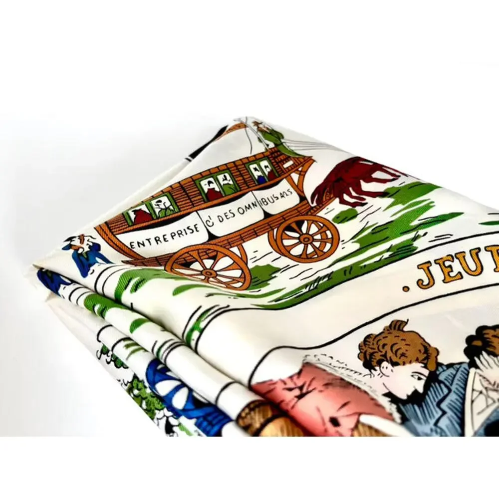 6494 - Hermes Jeu des Omnibus et Dames Blanches Silk Carre 90 - Picture 6 of 15